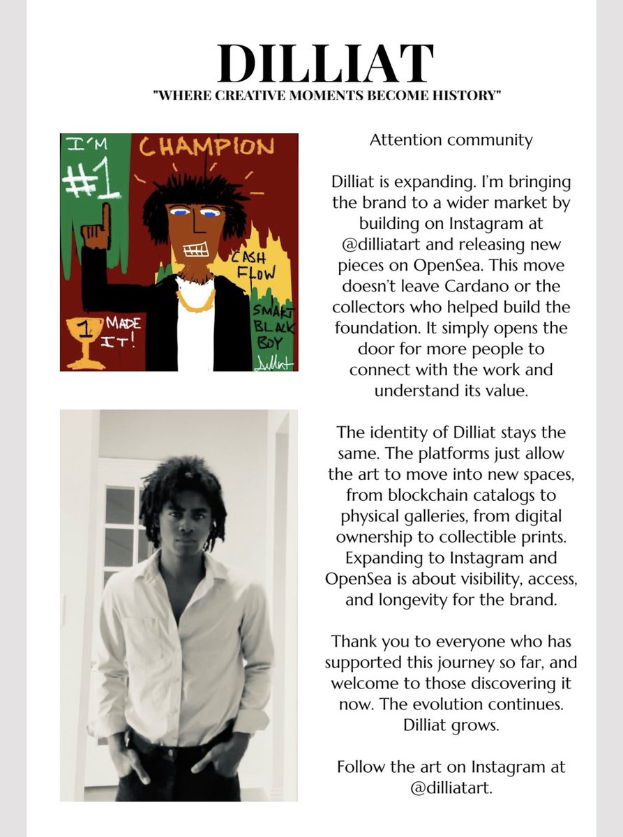 Official brand announcement
A new chapter for Dilliat
The next phase of Dilliat
Dilliat is expanding
Dilliat moves forward
Follow @dilliatart on Instagram
Expanding the Dilliat brand