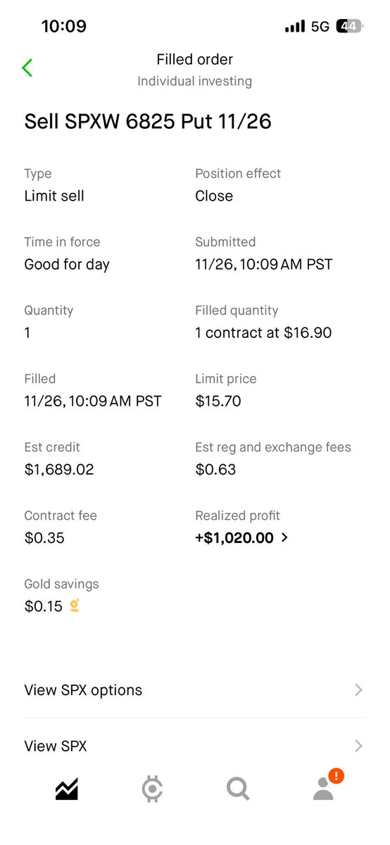 Quickest 1 k I’ve made in my life $Spx