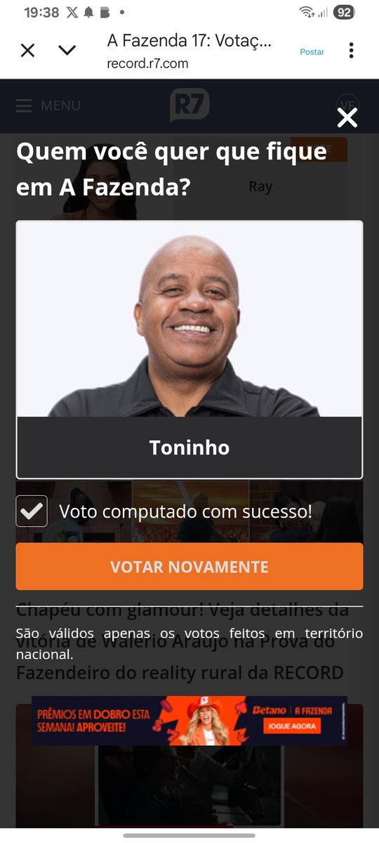 VaniaFr23206941's tweet photo. Bora votar no Toninho
Votos finais no R7
Votem até encerrar a votação
Vamos tirar a Rayane
#ForaRayanne
#AFazenda17
#EliminacaoAFazenda https://t.co/oyr2nTMJ7H