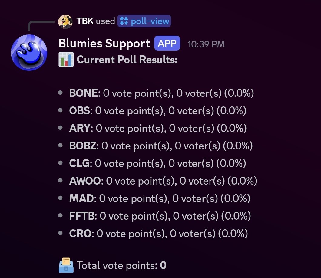 🔥 Blumies December Vote 🔥

Our monthly vote is now LIVE! #CROFAM 

Which token will we buy $400 worth to fund our December pool!

$BONE - <a href="/CroHound_GODS/">CroHounds | $BONE</a> 
$OBS - <a href="/ObsidianSwap/">ObsidianSwap | SWAP. CLAIM. WIN!!</a> 
$ARY - <a href="/CronosAry/">ARYOSHIN</a> 
$bobz - <a href="/CroBobAdventure/">🛸BOB Adventures | BOWs Sold Out!</a> 
$CLG - <a href="/CronosLegends/">Cronos Legends</a> 
$AWOO - <a href="/kristokencro/">Kris token - CEO of Meme Coins</a> 
$MAD 
$FFTB