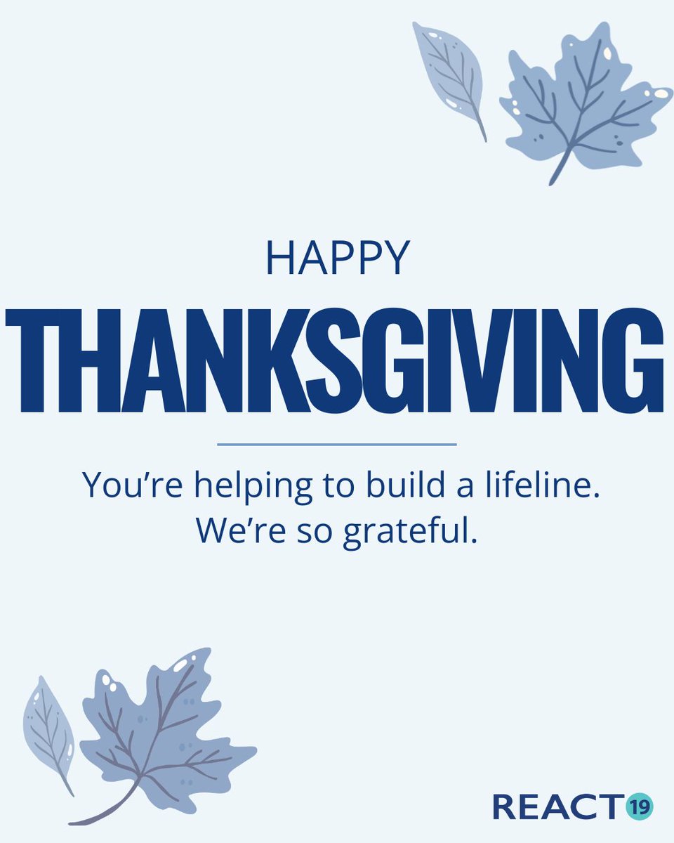 React19org's tweet image. Happy Thanksgiving from React19.
Thank you to everyone who makes this community possible: the injured who show incredible resilience, the volunteers who give so much of themselves, and the donors and allies who help us carry this mission forward.

Because of you, we enter this…