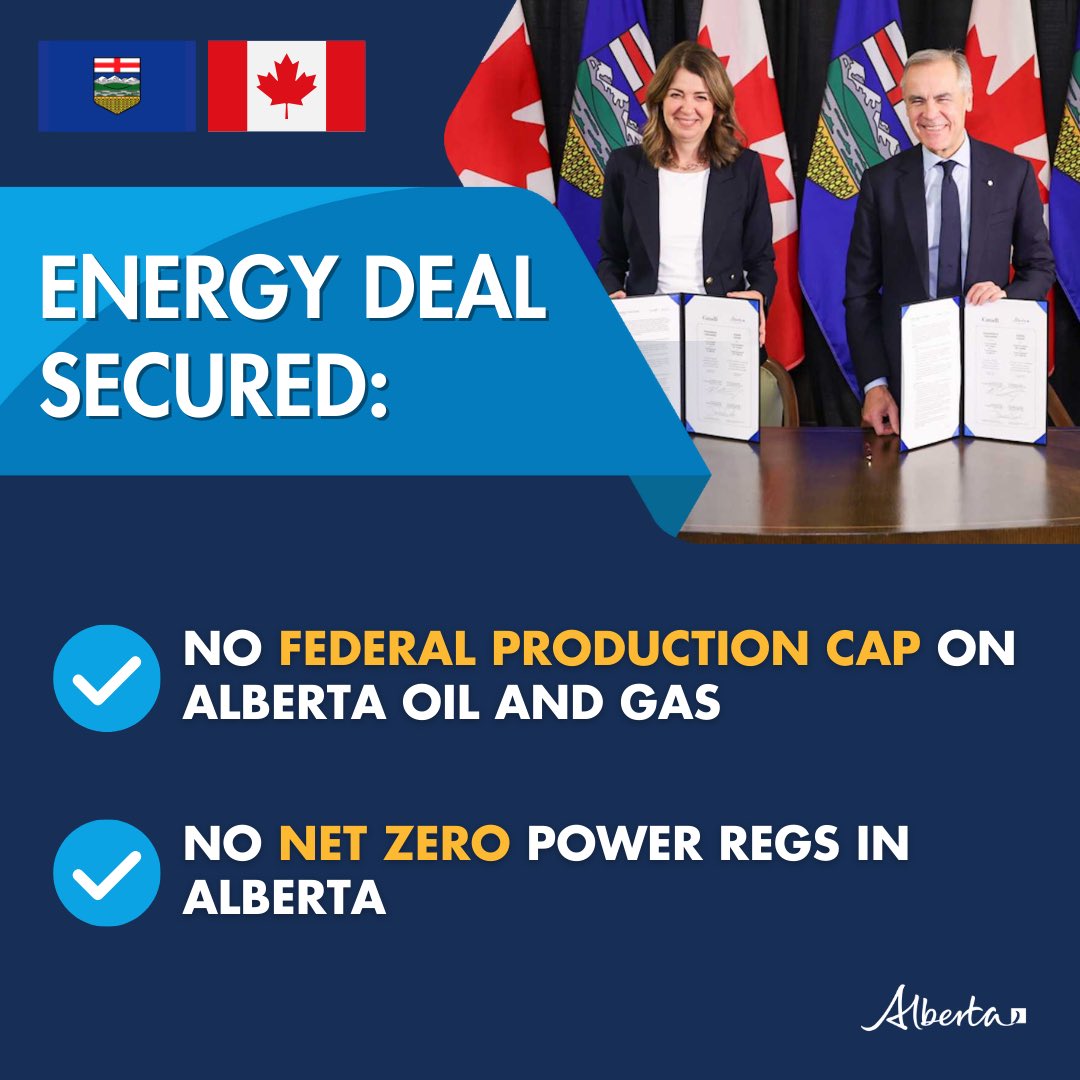 ABDanielleSmith's tweet image. The elimination of the oil and gas production cap and the net-zero power regs in Alberta will unleash our energy sector, add billions to our economy, and create tens of thousands of jobs. 

This is just the first step, but Alberta is now well on its way to being a global energy…
