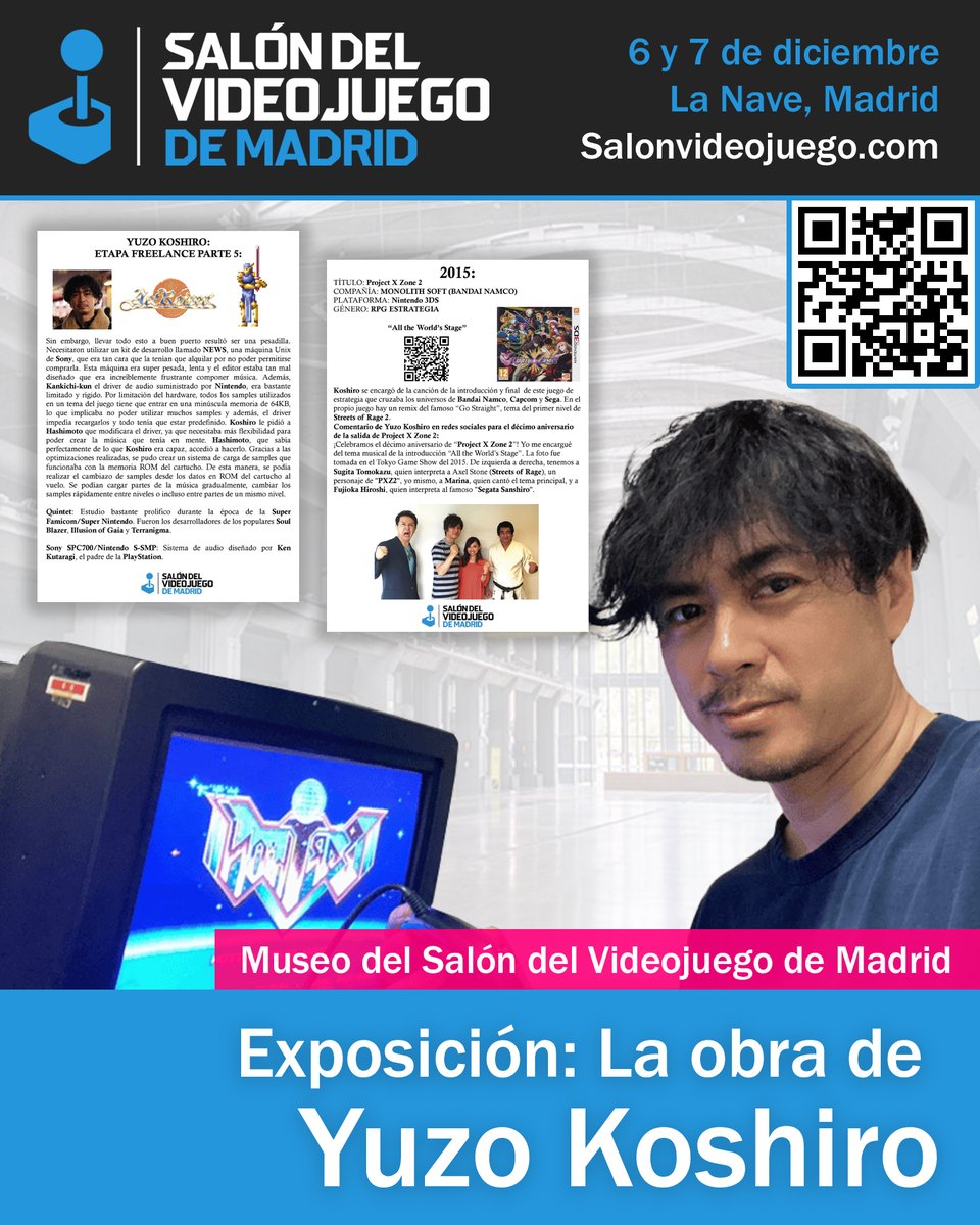 En el #Salondelvideojuego vamos a tener una EXPOSICIÓN única en el mundo: "La obra de <a href="/yuzokoshiro/">古代祐三 Yuzo Koshiro</a>". 

👉Más de 35 años componiendo música de videojuegos, que podréis ver en la exposición, además de un colosal trabajo documental, obra de de <a href="/Evil_RyuZ/">Sega no Tatsujin</a> e <a href="/Ikari_DC/">IkariDC</a>, con más de 100