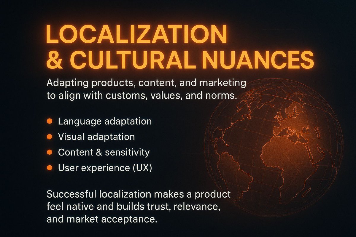 pragatisinsuman's tweet image. Localization goes far beyond translation.
It’s about adapting your product, visuals, tone, UX, and messaging to align with a market’s customs, values, and norms—so your brand feels truly native. Done right, it:
Builds trust • Increases relevance • Enhances market penetration