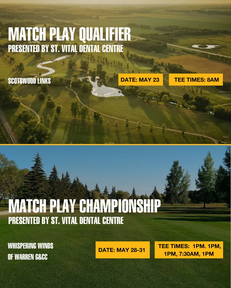 It all starts here.

The 2026 Golf Manitoba Championship Schedule is live.

Events for every age and skill level.
Four signature championships in July.
Match play to open the season.
Four-Ball events to close it out.

See the full schedule: bit.ly/4ojVr1y