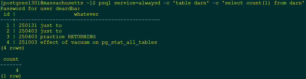 fdernoncourt's tweet image. Hey, do you know that when you run psql with the -c option to run an SQL command from that command line, you can run several SQL commands by adding several -c
#Postgresql #DBA