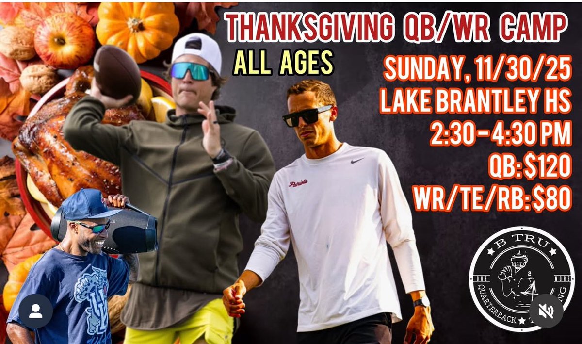 I will be at <a href="/baylintrujillo/">Baylin Trujillo</a> and <a href="/Coach_Kruz/">Garrett Kruczek</a> camp on Sunday! I can’t really play yet, but will be rooting on my little Brother AJ as he goes for the first time. And my sister is training to be a WR.