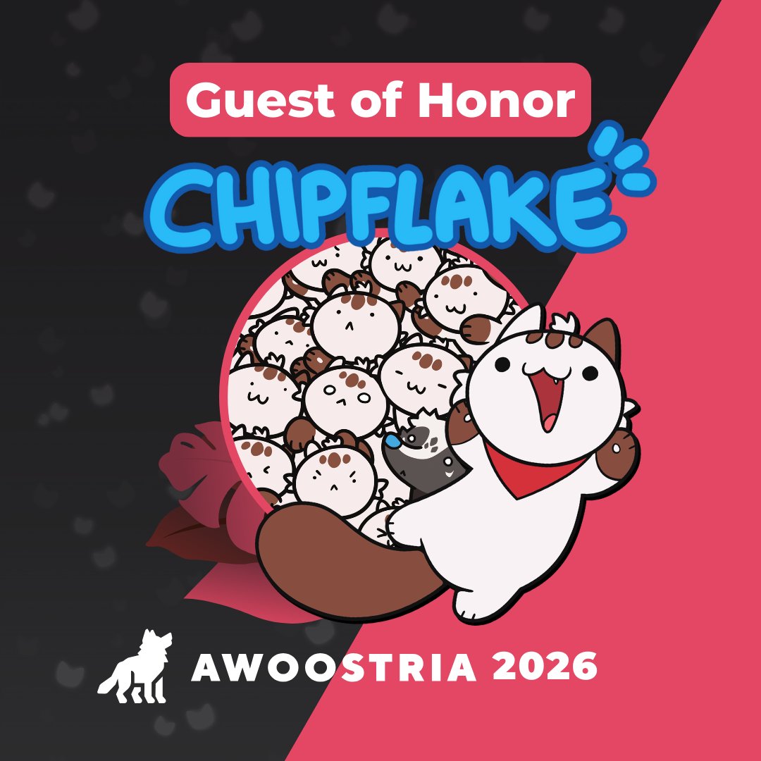 📢 AWOOSTRIA 2026 GUEST OF HONOUR REVEALED 📢

We’re happy to announce our Awoostria 2026 Guest of Honour:

CHIPFLAKE (Aka Aari, Aaron or Chip)

We’re super excited to have him join us for Awoostria  22/07/2026 - 25/07/2026! 

twitch.tv/chipflake/about
youtube.com/@Chipflake