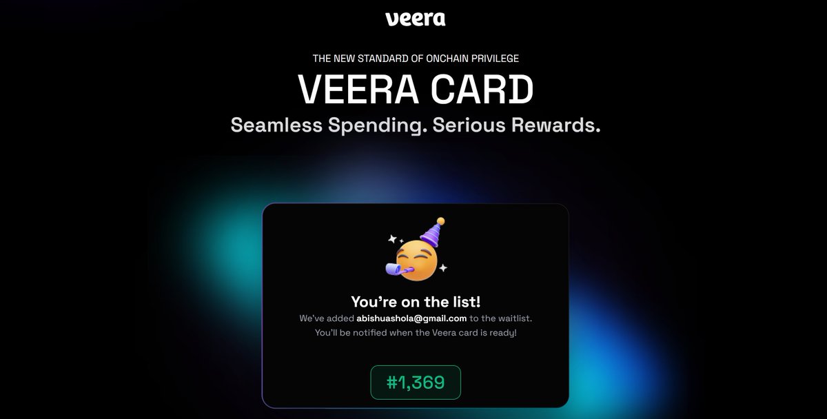 Abishua_'s tweet image. I just joined the Veera Card waitlist at #1,369 

Join the waitlist early to get elevated rewards and curated rebates! 

Apply here: waitlist.veera.com 

gVeera #FinancialOS @on_veera