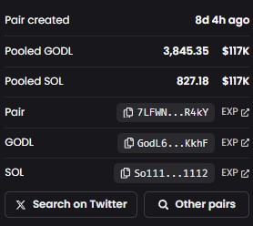 CheekAnalytics's tweet image. Your LOCKED liquidity is only 117k USD. Any other pools can be removed by users at any time. $GODL

GodL6KZ9uuUoQwELggtVzQkKmU1LfqmDokPibPeDKkhF