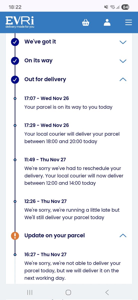 #Evri worst delivery service ever apparently they attempted to deliver today which is not true as I have  been home all day.  Amazon delivered ok. It's a shame you don't know who the delivery service is until you have paid.  So day 3 tomorrow so I know how that is going to go 🤬