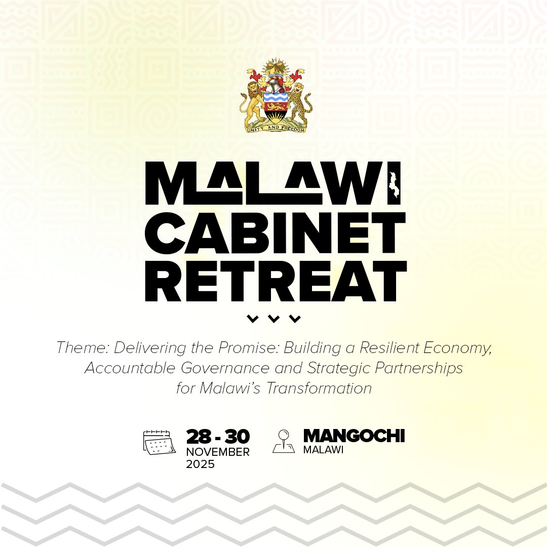 Tomorrow the Malawi Cabinet Retreat kicks off in Mangochi.🇲🇼

We join senior government officials to look at practical solutions for building a more resilient economy, strengthening institutions &amp; making the Malawi 2063 vision felt in people’s everyday lives.

#CabinetRetreat2025