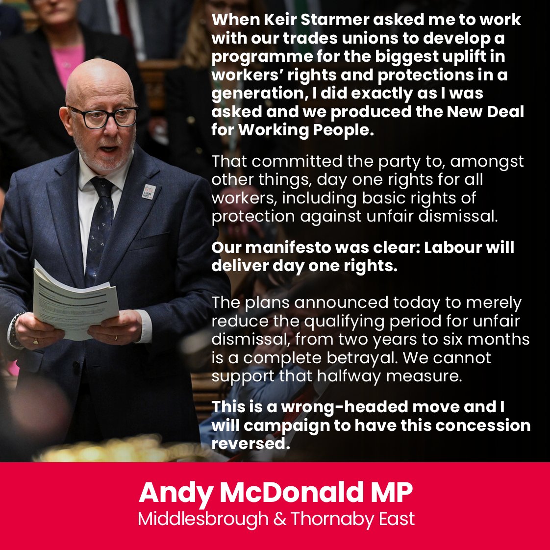 AndyMcDonaldMP's tweet image. When Keir Starmer asked me to work with our Trades Unions to develop a programme for the biggest uplift in workers’ rights and protections in a generation, I did exactly as I was asked and we produced the New Deal for Working People.

1/11
