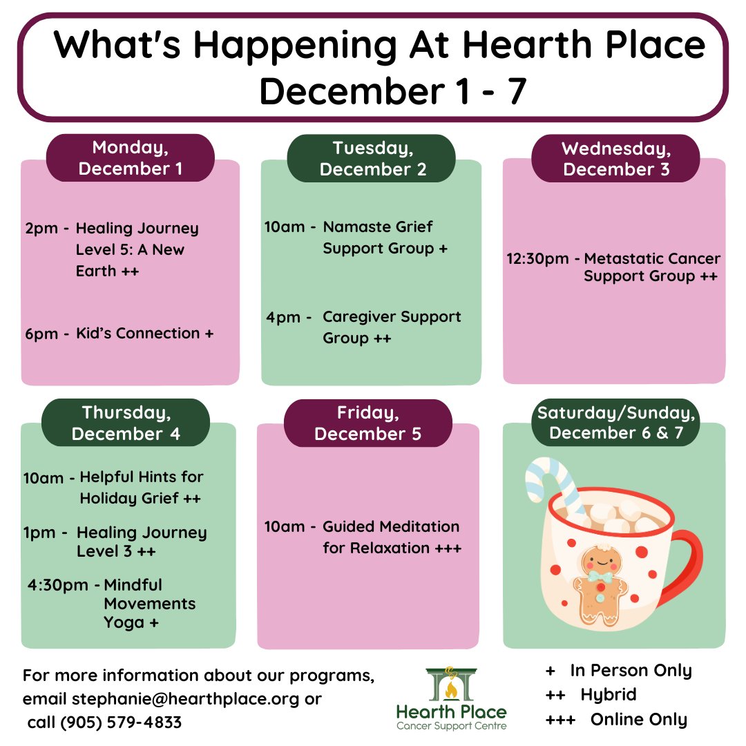 Welcome to December at Hearth Place! It is a busy month, so please remember to take time for yourself.