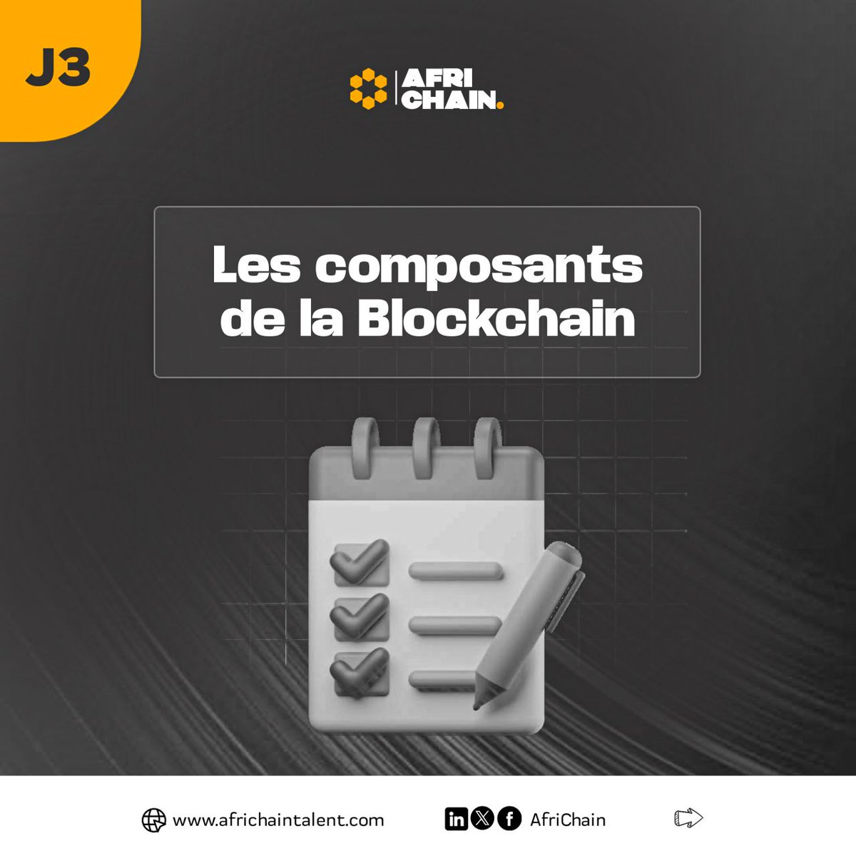 🎯 🎓 Jour 3 : Les composants de la Blockchain

La Blockchain repose sur 3 piliers :
1️⃣ Nœuds = ordinateurs qui stockent &amp; sécurisent
2️⃣ Blocs = transactions/informations
3️⃣ Consensus = validation collective
➡️ Ils garantissent transparence &amp; confiance.🔗
#AfriChain