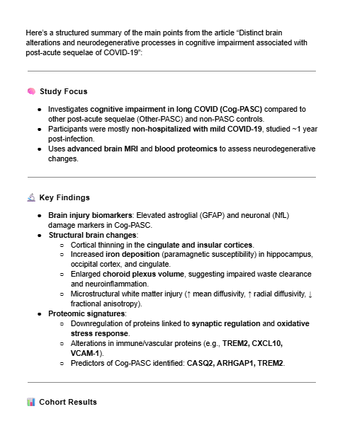 dlingenfelter's tweet image. Long COVID with cognitive impairment (Cog-PASC) shows persistent brain injury, distinct from other subtypes.

Key neurodegenerative changes include cortical thinning, iron deposition, elevated damage biomarkers (GFAP/NfL), and altered proteomic signatures.
nature.com/articles/s4146…