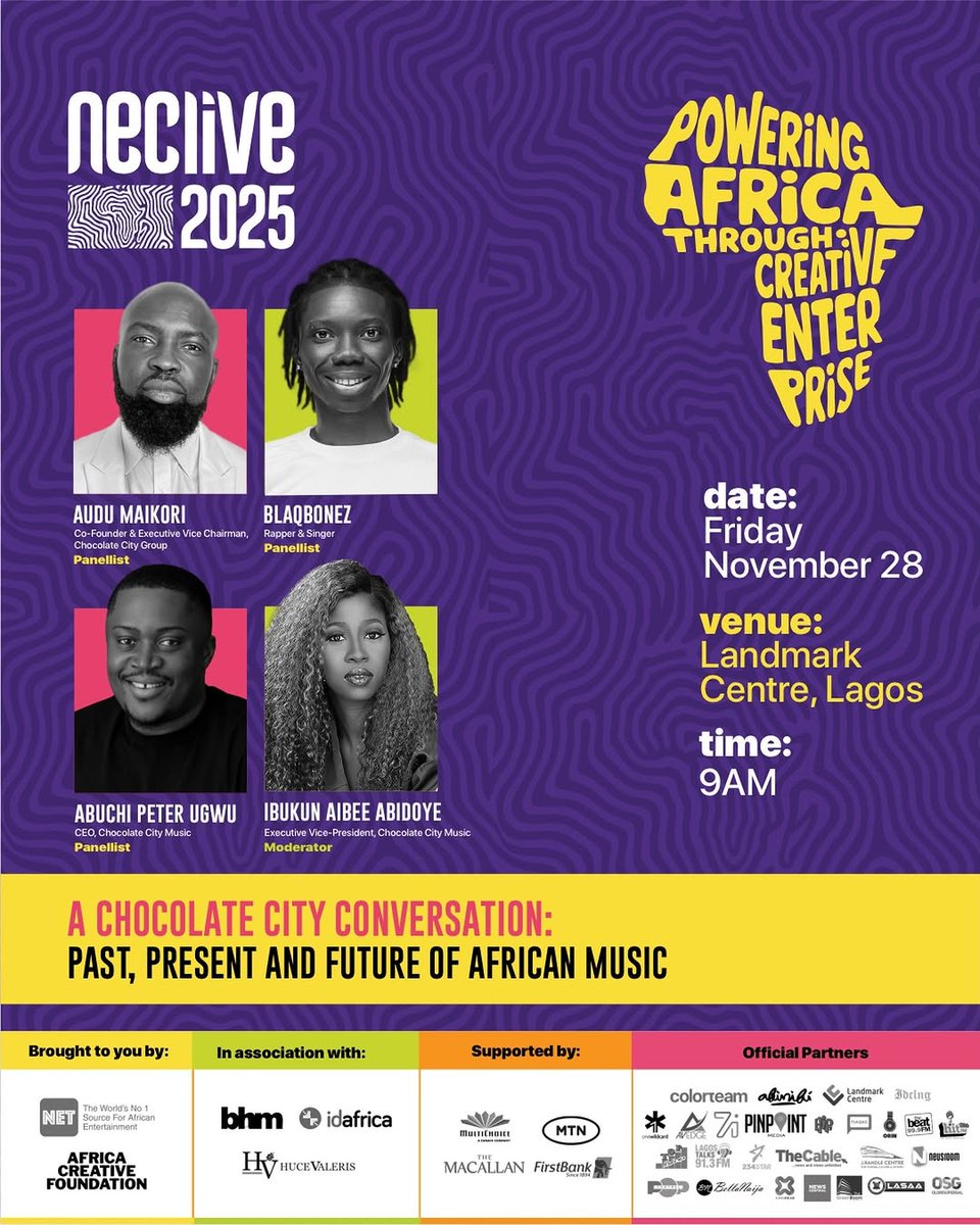 theNETng's tweet image. This NECLive 2025 session will take a deep dive into the evolution of African music through the lens of Chocolate City, tracing its past foundations, present impact, and future possibilities.

Led by key voices who have shaped the label’s legacy and direction, the session will…