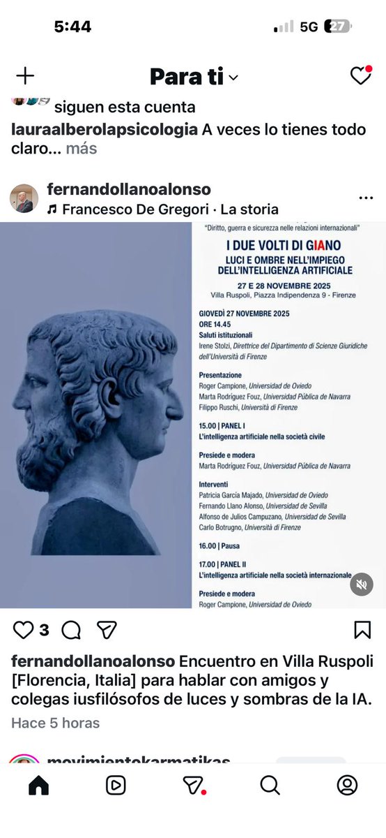 Agradezco a Roger Campione y Filippo Ruschi su invitación a hablar sobre alineamiento de la IA con los valores humanos en Villa Ruspoli [Florencia] en el Congreso "I due volti del Giano".