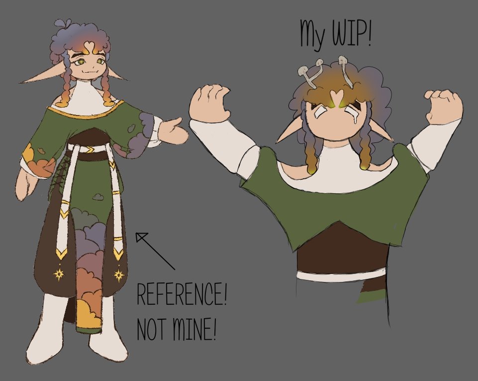 I've drawn all of *zero* people in my life, and drawn like *two* objects. Ever.

It took me like, 8 hours to turn left ((reference my mate sent)) into right (Zombified by fungus!). I dunno how much more I'll manage to do on it though haha