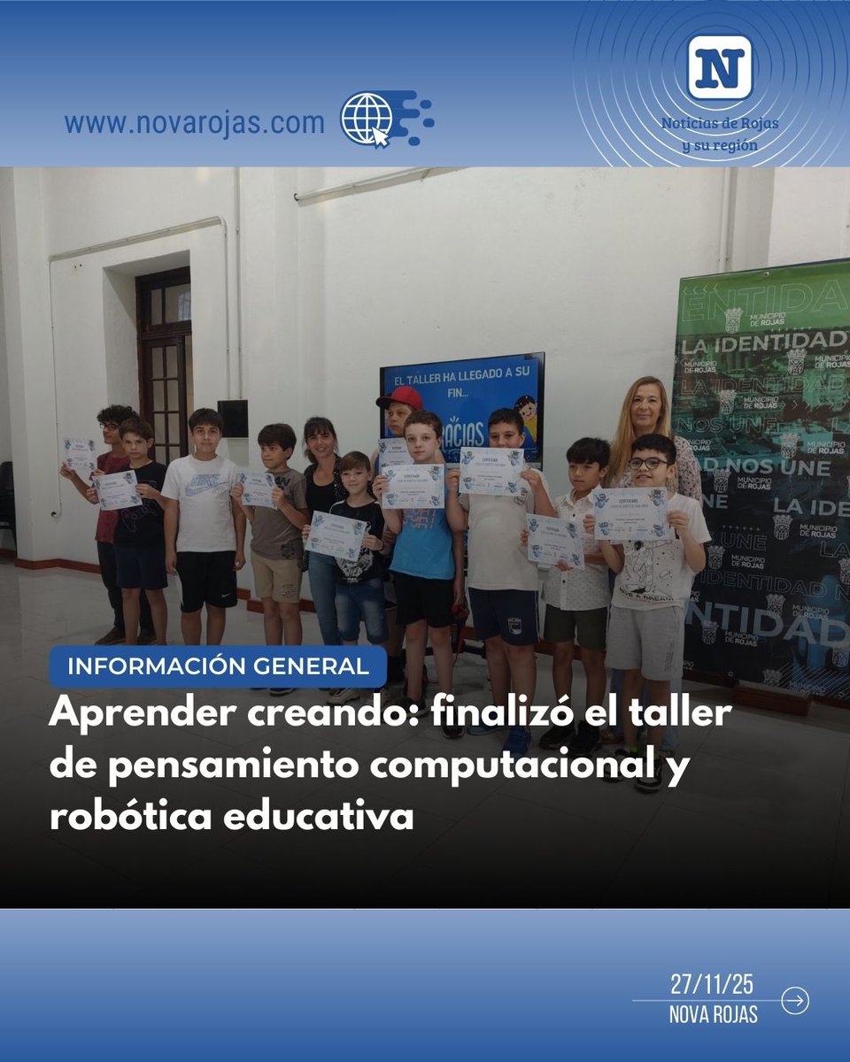 NovaRojas_'s tweet image. Terminó el Taller de Pensamiento Computacional y Robótica en el Centro Cultural y Educativo.
Seis encuentros de aprendizaje, creatividad y trabajo en equipo.
Nota completa en nuestra web: novarojas.com/nota.asp?t=Apr…
#Rojas #Educación #Robótica #PensamientoComputacional #NOVARojas