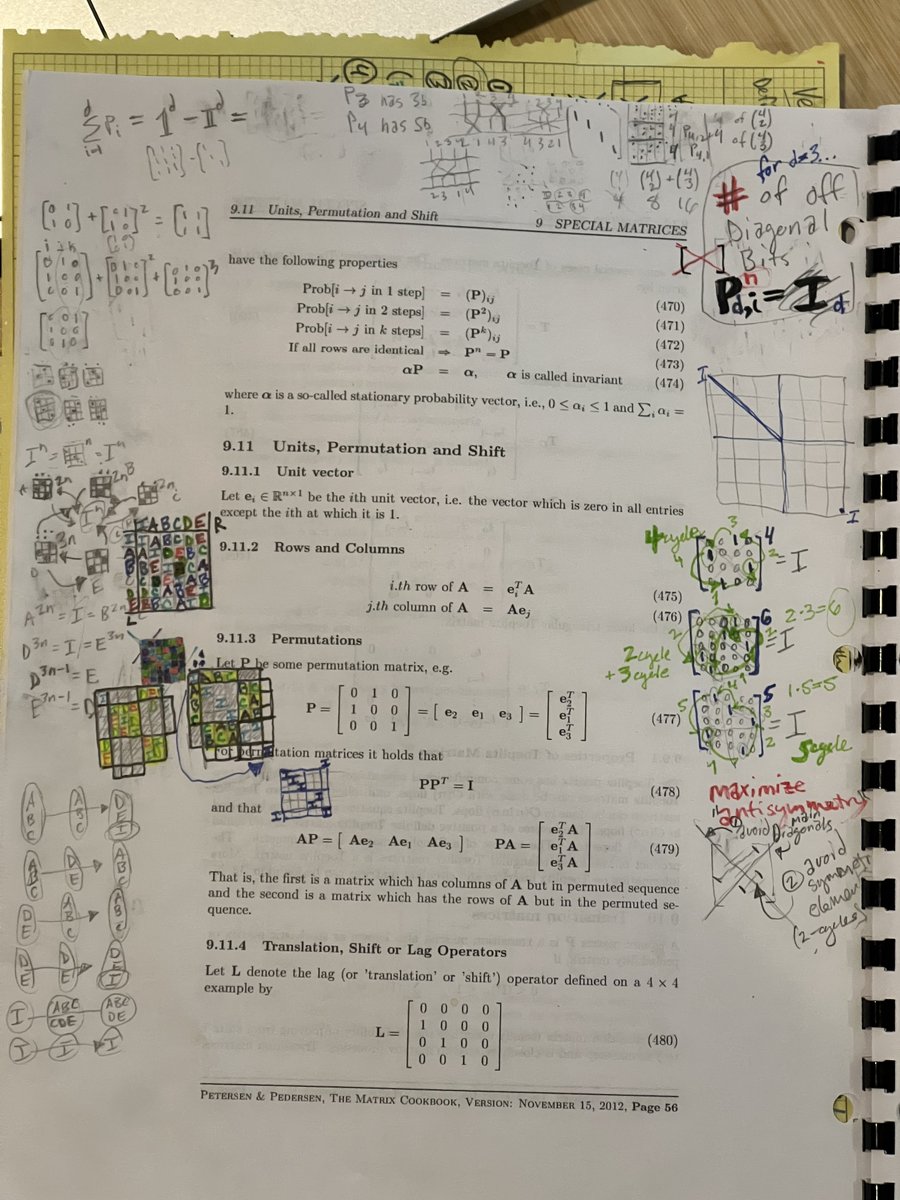 aionfork's tweet image. How to #Factor #PascalsTriangle as sums/products of primatives? Maybe #RecurrentShiftOperator RSO wanders aimlessly in that direction?

1st page: sum of RSO powers (RSOP) =&amp;gt; Ones(d x d) - Id(d)

(RSOP)^n =&amp;gt; sequence where diagonal is:

+I(d) if n is even
 
-Id(d) if odd