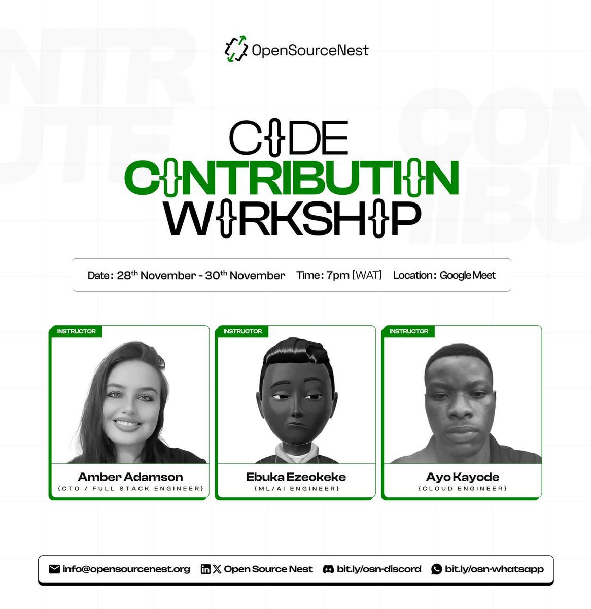 OpenSourceNest's tweet image. One day to go for our code contribution workshop 🤭

💫 We&apos;re focusing on
- SWE
- AI/ML
- Cloud 

Secure you spot now at luma.com/2asdd5dt

#OSNCampaign25