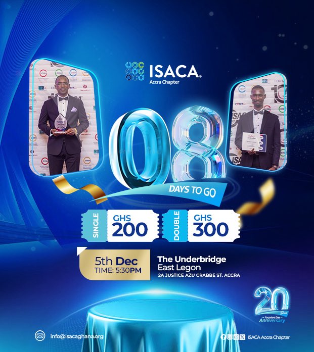 You know that warm feeling when you walk into a room filled with familiar faces?

That’s the atmosphere we’re creating. 

8 days more to go! Grab a tickets now!

🎟 Single: GHS 200 | Double: GHS 300
🗓 5 Dec | 5:30 PM
📍 The Underbridge, East Legon

#ISACAAccraAt20