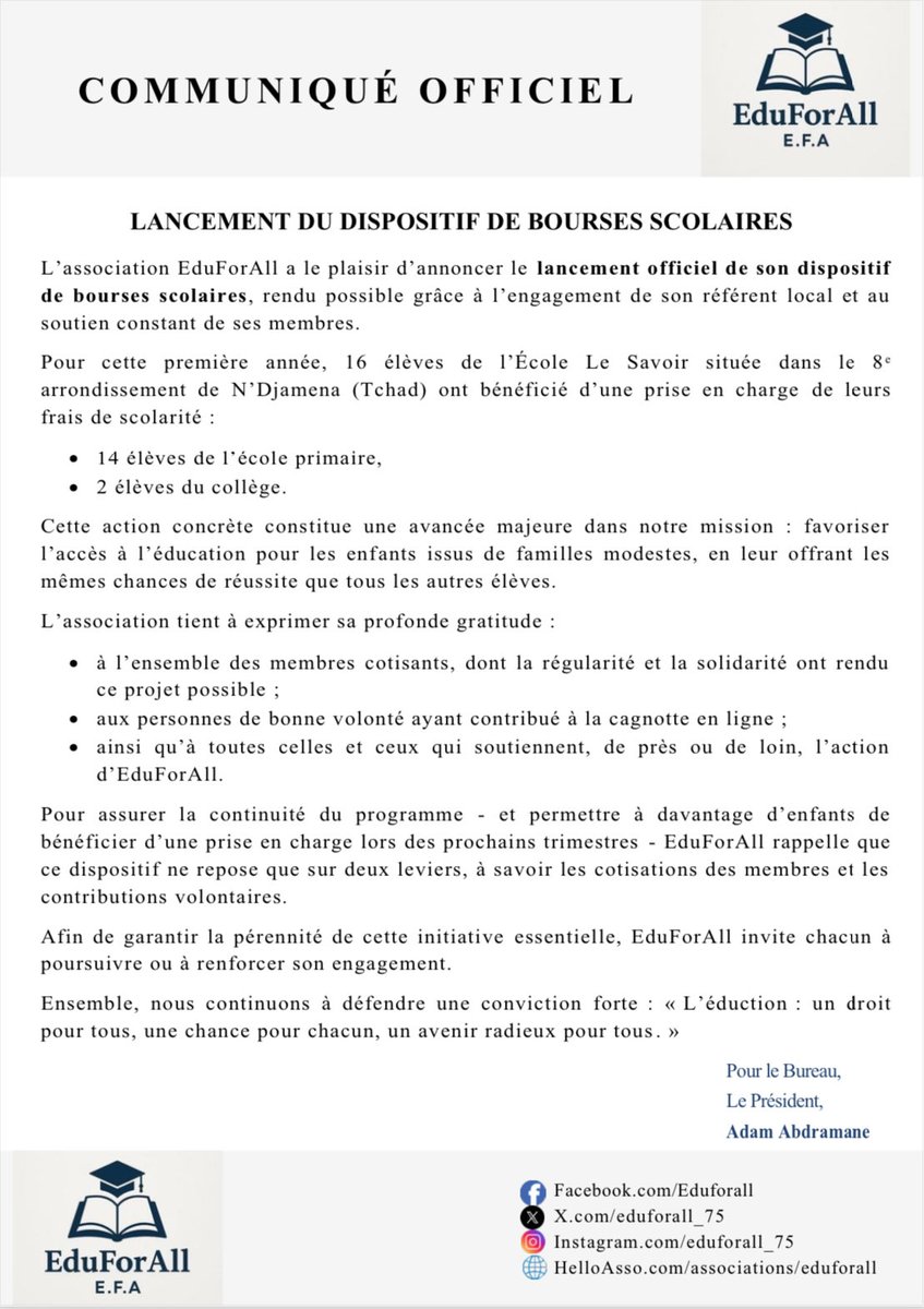 eduforall_75's tweet photo. 📢 Communiqué officiel – Lancement du dispositif de bourses scolaires 👇 https://t.co/d4PXWDDtY3
