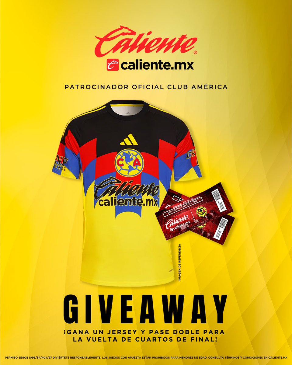 ¡Águilas! Participen para GANAR un PASE DOBLE + JERSEY de LOCAL junto a CALIENTE.MX para la Vuelta de Cuartos de Final. 🦅

1️⃣ Dale RT y ❤️
2️⃣ Sigue a <a href="/calientesports/">Caliente Sports</a> en TW e IG 📲 instagram.com/caliente_sport…
3️⃣ Etiqueta a un amigo, comenta tu recuerdo favorito junto al