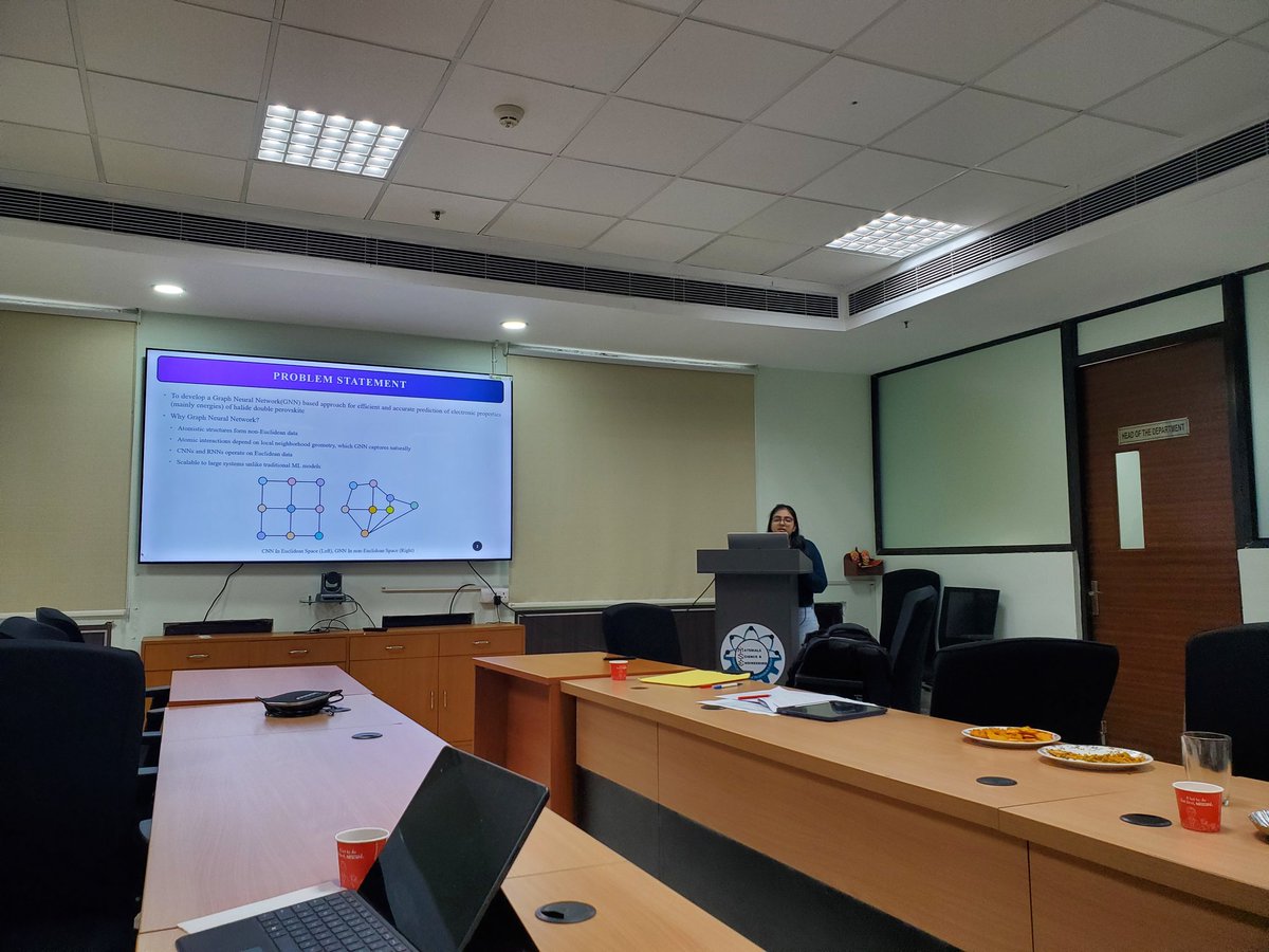 dibyajyoti1988's tweet image. Talented BTech students, Vidhi and Kshitiz of @CDFM_IITD made great presentations today in final Sem evaluation. They have worked on #GNN-based #DeepLearning models to capture the electronic fluctuations in different materials. @iitdelhi @CDFM_IITD
