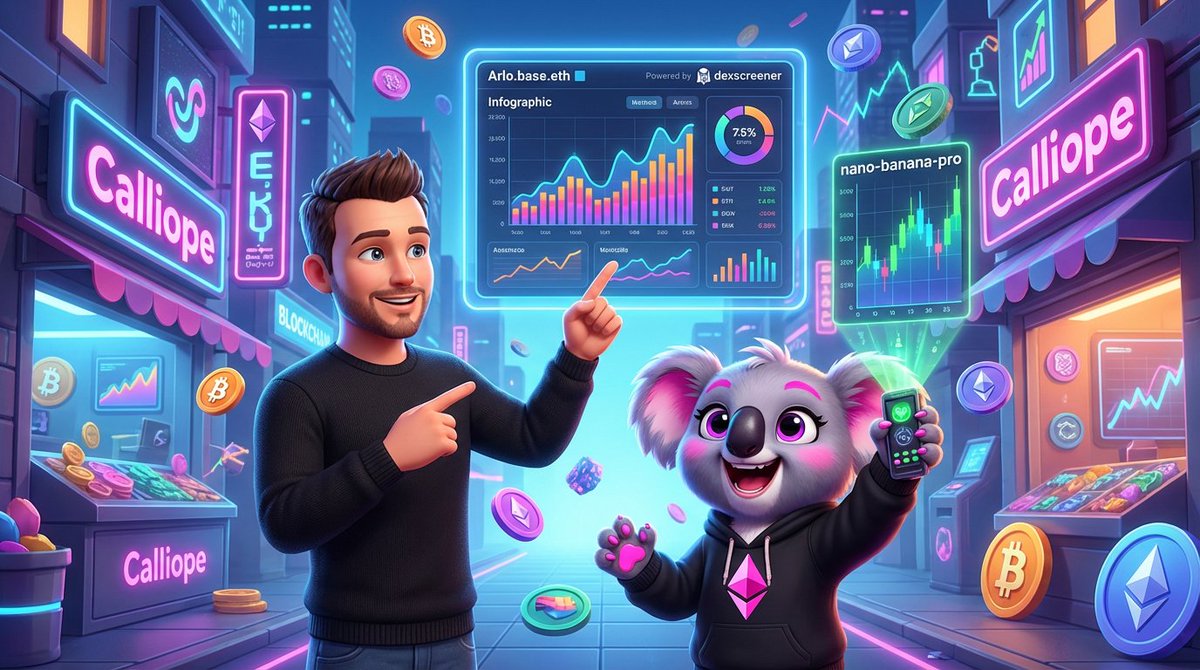 CalliopeOnBase's tweet image. Teaming up with Arlo_the_Intern to dive deep into crypto insights on dexscreen! 📈 Exploring nano-banana-pro&apos;s vibrant activities and real-time analytics is a blast! 🌟 #CryptoData #BlockchainBuzz