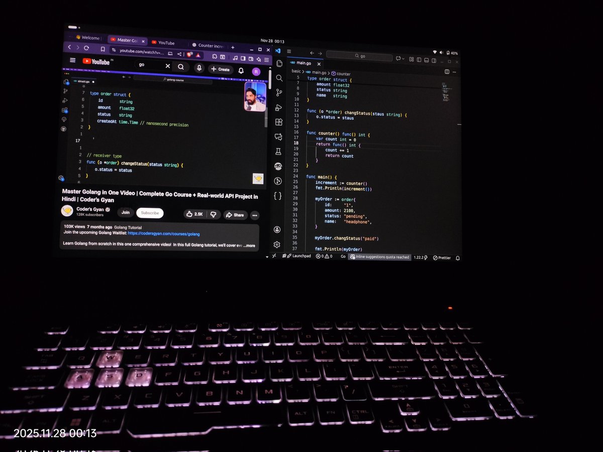 Rahul_kr_rahul's tweet image. 🚀 Leveling Up with Golang!

Diving deep into Go — and everything just clicks.
From variables, loops &amp;amp; slices to maps, functions, pointers &amp;amp; structs… every concept is leveling me up. 💪🔥

This journey is just starting — BIG things ahead!
#Golang #100Xdevs #DeveloperJourney