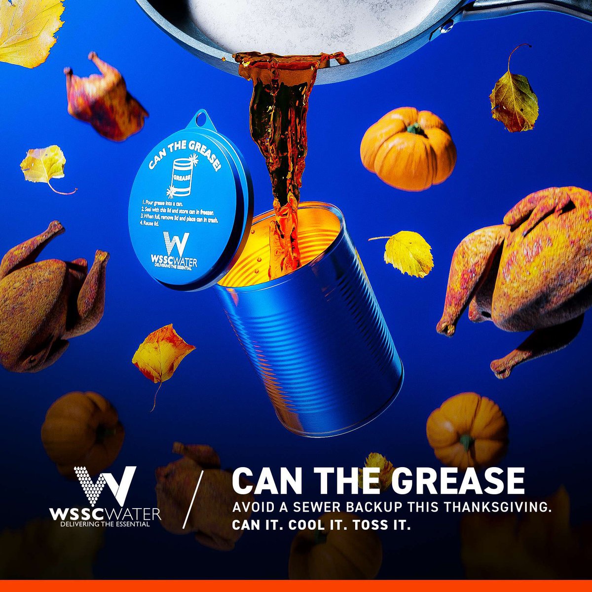 WSSCWaterNews's tweet image. Following your Thanksgiving recipes or already deep into the holiday cooking?

Just don’t forget the final step: Can the Grease.

Request your FREE lid to safely store leftover fats, oils, and grease while you cook up your favorites.

Can it. Cool it. Toss it.…