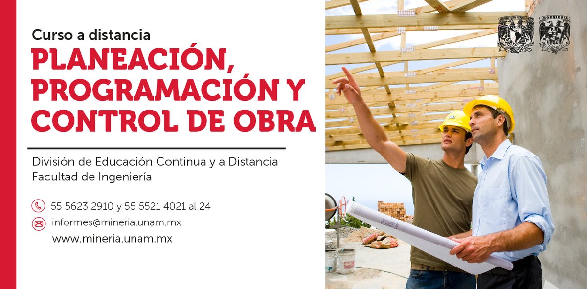 MineriaUNAM's tweet image. Aplica eficientemente las herramientas de MS Project, para generar una planeación y control adecuados de todos los recursos que intervienen en una #construcción.
📆 Inicio 1 de diciembre
💻 Modalidad a distancia
💡 Temario, precio y registro en: ow.ly/WkFw50XpzZK