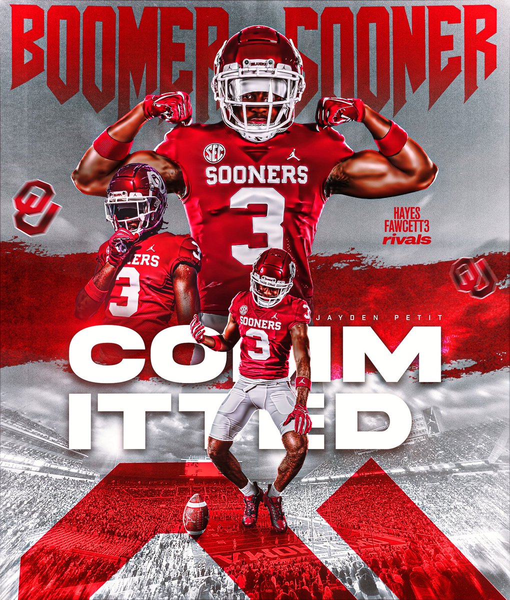 Hayesfawcett3's tweet image. BREAKING: Four-Star WR Jayden Petit has Committed to Oklahoma, he tells me for @rivals

The 6’4 220 WR decommitted from Wisconsin last night

“The chances you take, the people you meet, the faith that you have that’s what’s going to define you.”

 on3.com/rivals/jayden-…