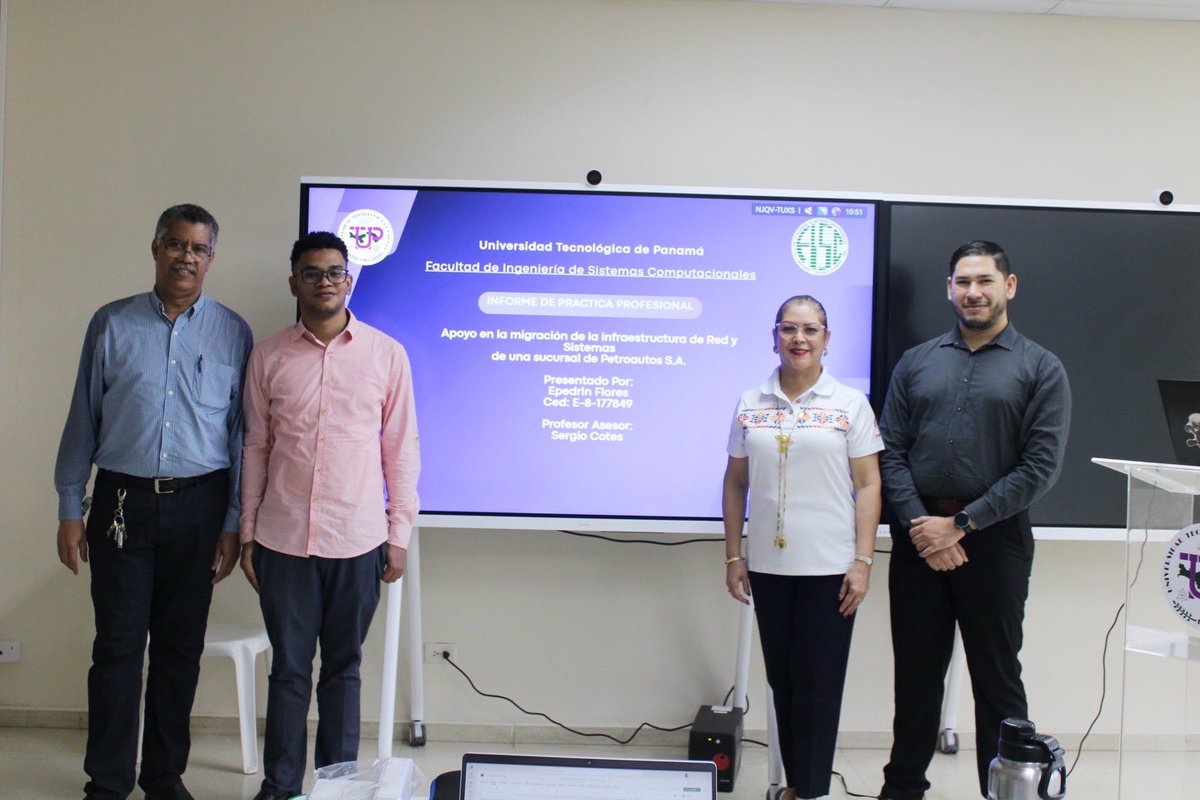 utpfisc's tweet image. El 26 de noviembre, Epedrín Flores, estudiantes de la FISC, presento su Trabajo de Graduación (Práctica Profesional) proyecto, titulado “Apoyo en la migración de la infraestructura de Red y Sistemas de una de las sucursales de Petroautos, S. A.”