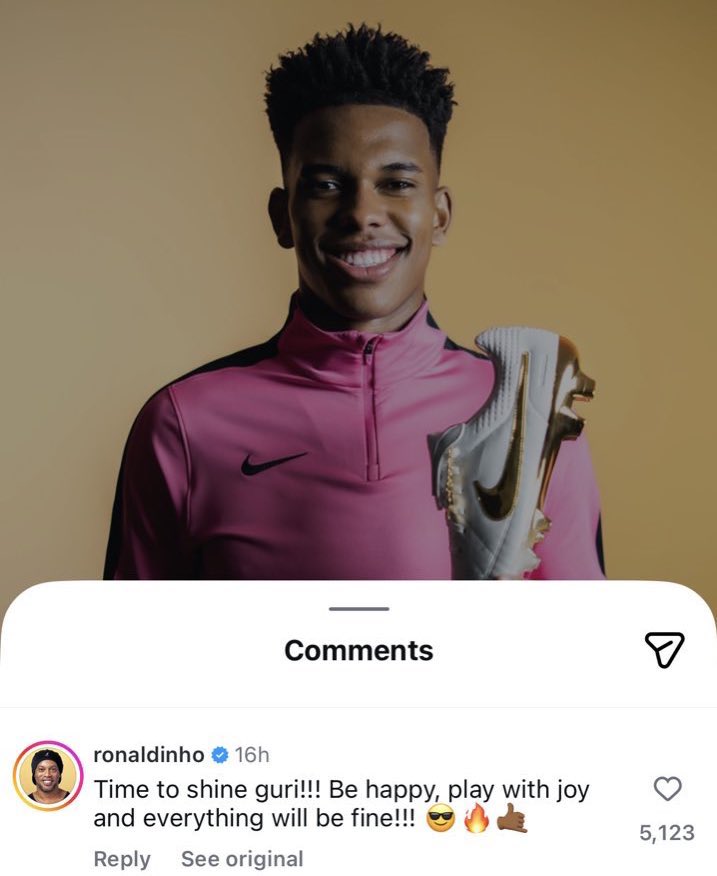 FrankKhalidUK's tweet photo. Ronaldinho commenting on Estevao Willian instagram post. https://t.co/yJlKCbRcNf