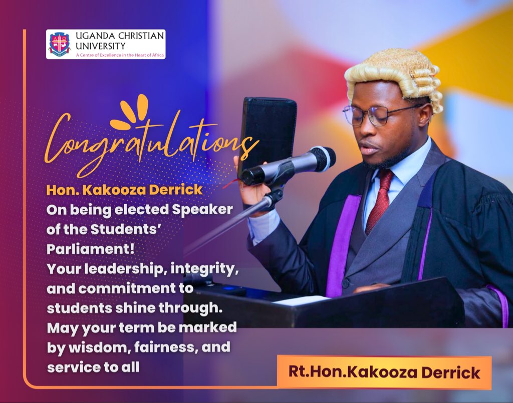 I am deeply humbled and honoured to be elected as Speaker of the Students’ Parliament. I thank everyone who believed in me and entrusted me with this responsibility. I pledge to serve with integrity, fairness, and unwavering commitment to the students of UCU. Together, we shall