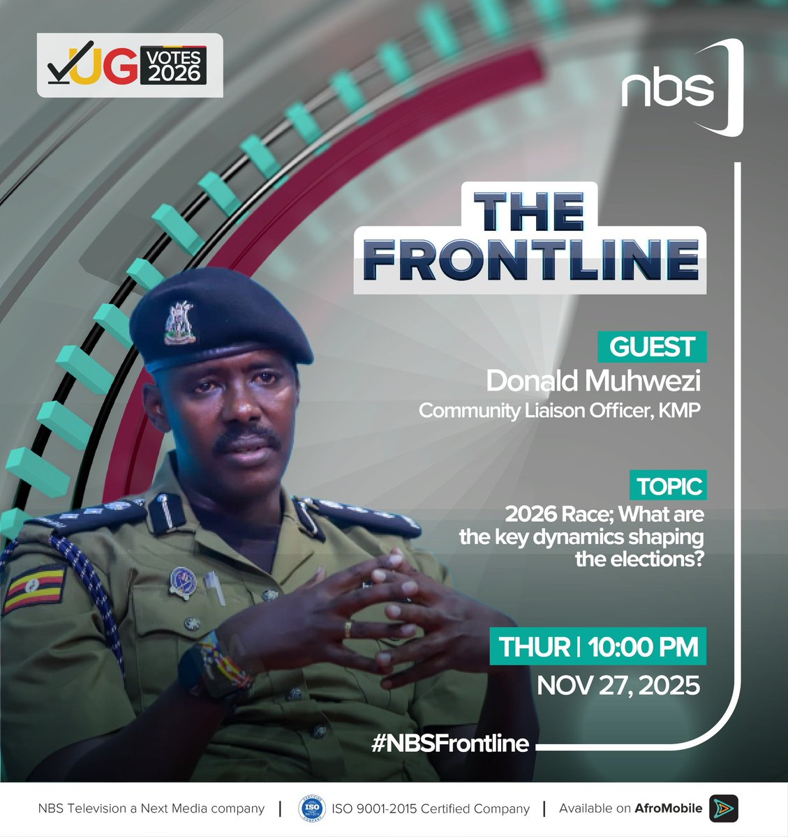 Airing now <a href="/nbstv/">NBS Television</a> &amp; <a href="/afromobileug/">AfroMobile</a> is #NBSFrontline. Join <a href="/CHRISBARYOMUNS1/">DR. CHRIS BARYOMUNSI</a> <a href="/MuwangaMKivumbi/">Muwanga Kivumbi Muhammad</a> <a href="/SsemujjuNganda1/">Hon. Ssemujju Nganda ᴾᵃʳᵒᵈʸ</a> <a href="/DonaldMuhwezi/">Muhwezi donald</a> <a href="/PrimusBahiigi/">Atukwatse Primus Bahiigi</a>  hosted by <a href="/SimonKaggwaNjal/">Simon Kaggwa Njala</a> .

#UgVotes2026 
#NBSUpdates