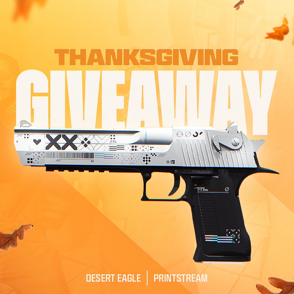 LifesAGameGG's tweet image. 💛THANKSGIVING GIVEAWAY🖤

If you want to win a Deagle | Printstream   

FOLLOW @lifesagamegg 
LIKE♥️
RETWEET🔁
TAG your CS2 duo⤵️

Good luck &amp;amp; Happy Thanksgiving! Results in 10 days!
