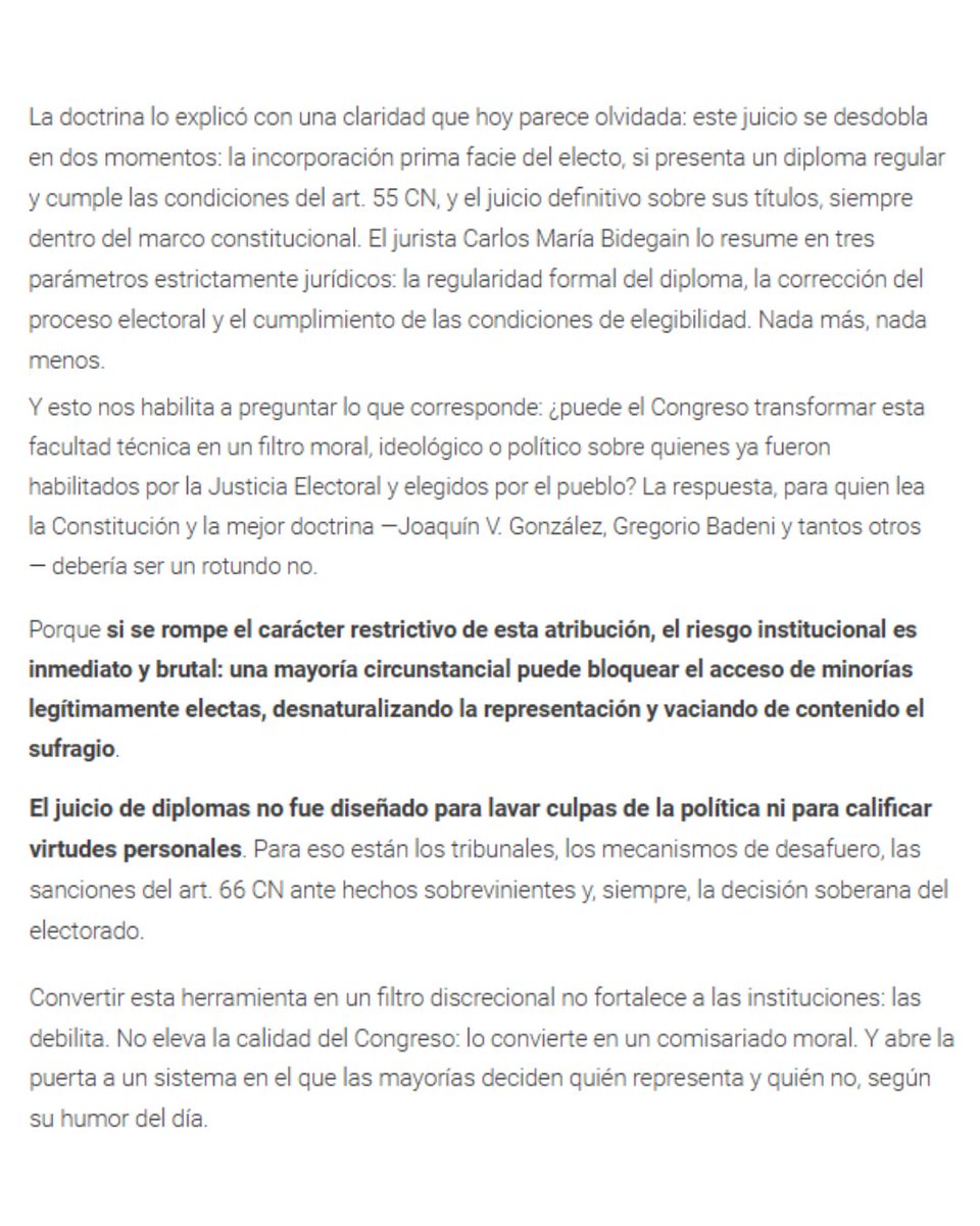 LoreVillaverde1's tweet image. Mañana el Senado tiene la oportunidad de elegir entre dos caminos:
la Constitución… o la arbitrariedad.

Mi diploma es válido, el proceso electoral fue legítimo y el voto de los rionegrinos es incuestionable.

Ambas notas lo dejan claro: el Congreso no puede transformarse en un…