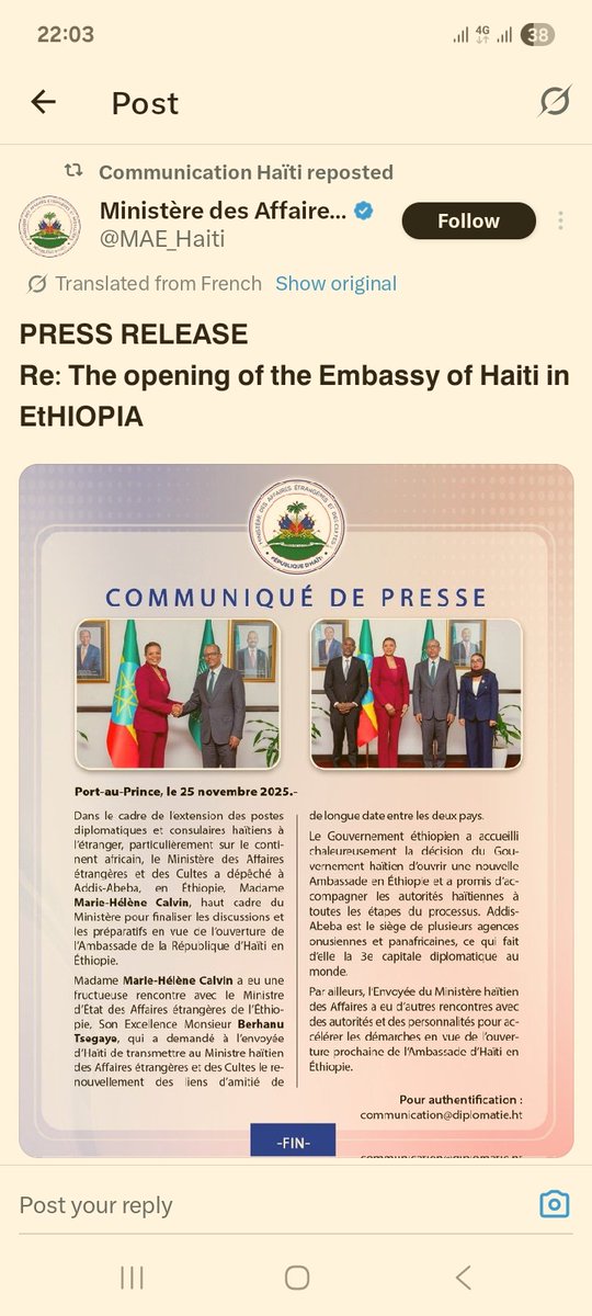 MelkamuAddisu's tweet image. The recent decision by Singapore and Haiti to open embassies in Addis Ababa is a clear vote of confidence, reinforcing the city&apos;s role as a major diplomatic and economic hub.
​#Ethiopia #Diplomacy #AddisAbaba 
@AbiyAhmedAli @BerhanuTsegaye @MFAEthiopia @PMEthiopia