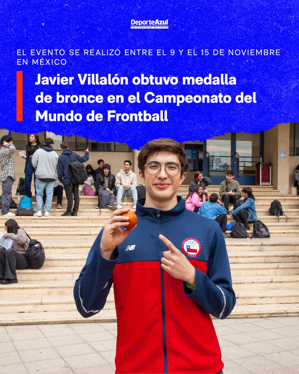¡Representante U.de Chile logra bronce mundial! 🥉🇨🇱

El estudiante de Derecho, Javier Villalón alcanzó la medalla de bronce en el Campeonato Mundial de Frontball tras vencer a Francia por 2-1 en la disputa por la presea.

¡Vamos la U!, ¡Vamos Chile! 🤘