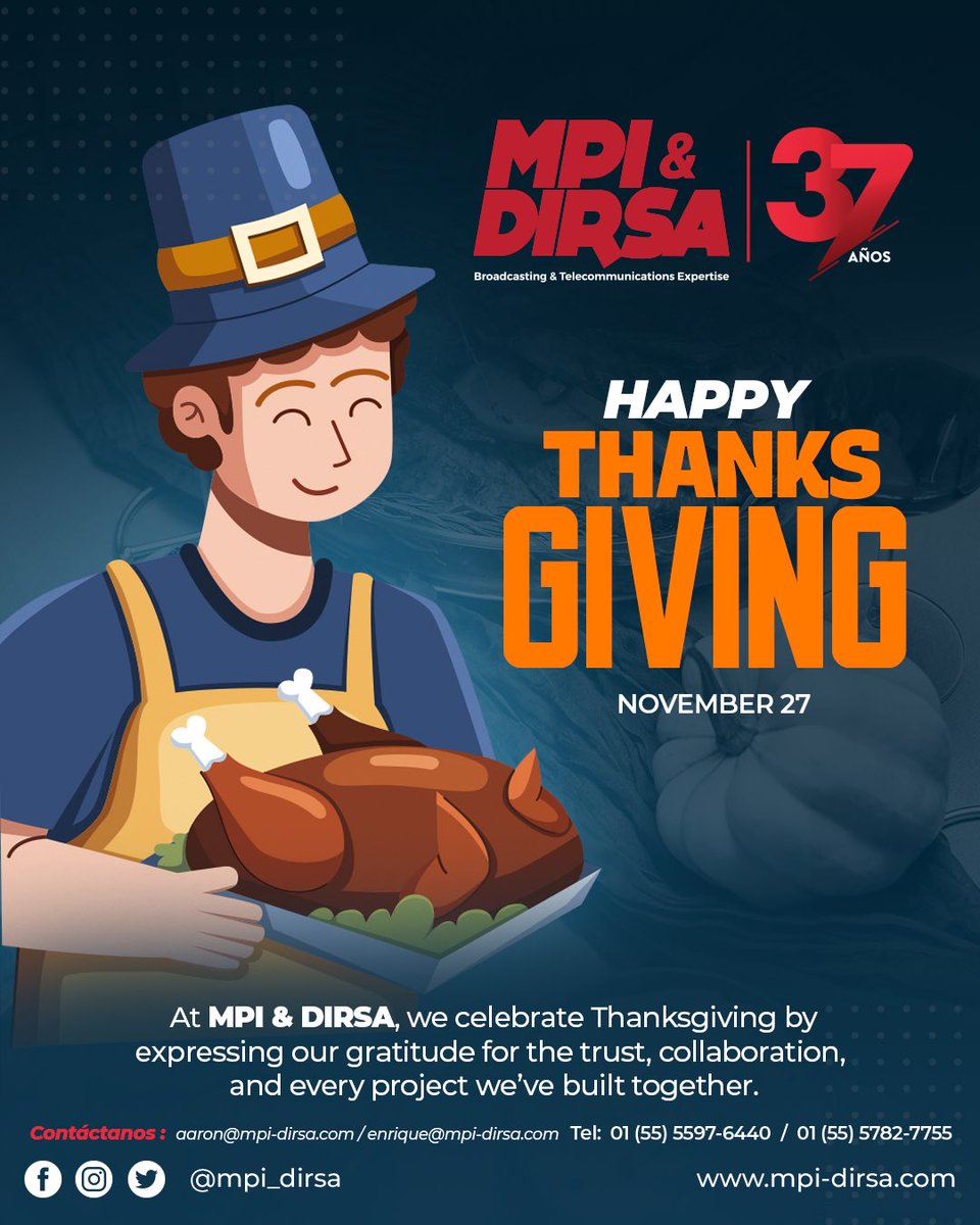 mpidirsa's tweet image. 🙌 Thank you for joining us for another year of commitment and dedication.
We will continue working to deliver solutions that drive our industry forward.
MPI &amp;amp; DIRSA wishes you a Happy Thanksgiving.
🧡🍁
#Thanksgiving #Gratitude #MPI #DIRSA #Broadcasting