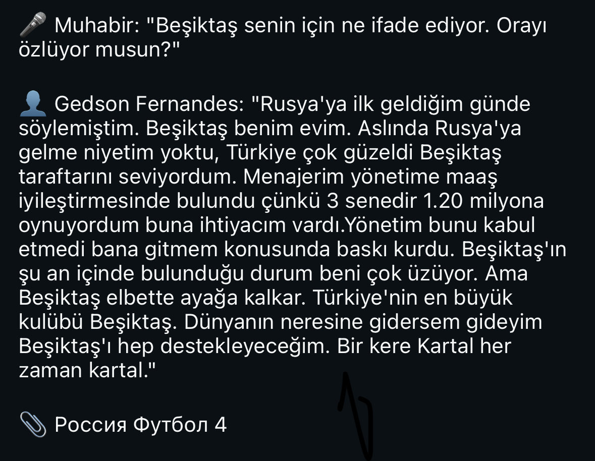 Ne diyelim sana Başkan Ne söyleyelim ahhh ahhhh
Gedson Rusya’da Beşiktaş’tan Ayrılma süreci ile ilgili Katıldığı Bir spor programın da Açıklamalar da bulundu