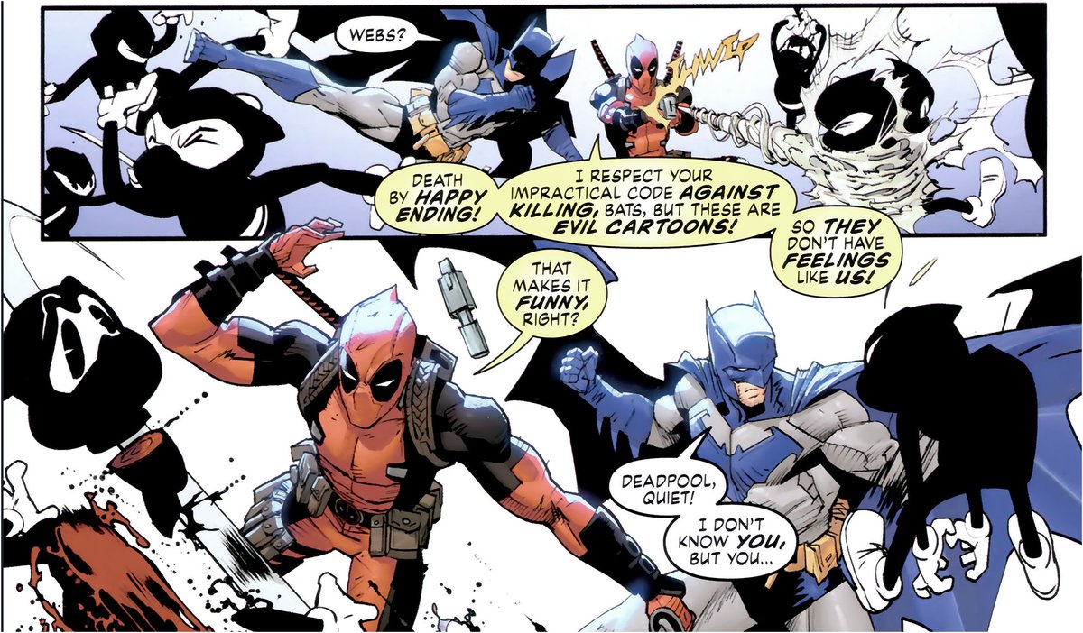 batcavebr's tweet image. 🦇❗️A Marvel PROIBIU!

Em Batman/Deadpool, o personagem da Marvel faria piada sobre ejaculação com sua arma de teia, mas a casa das ideias vetou!

Nas palavras de Grant Morrison:

&quot;A arma de teia tem seu grande momento! A fala original era &apos;EU TENHO UMA ARMA DE EJACULAÇÃO!&apos;, mas…