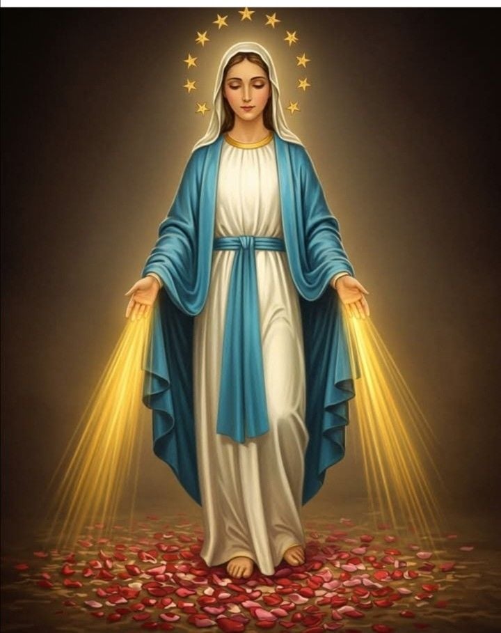 Oh medalla de María Milagrosa, en los momentos de peligro: Cuídame
Oh medalla de María Milagrosa, de las pestes y enfermedades: Cúrame
Oh medalla de María Milagrosa, del enemigo de mi alma: defiéndeme