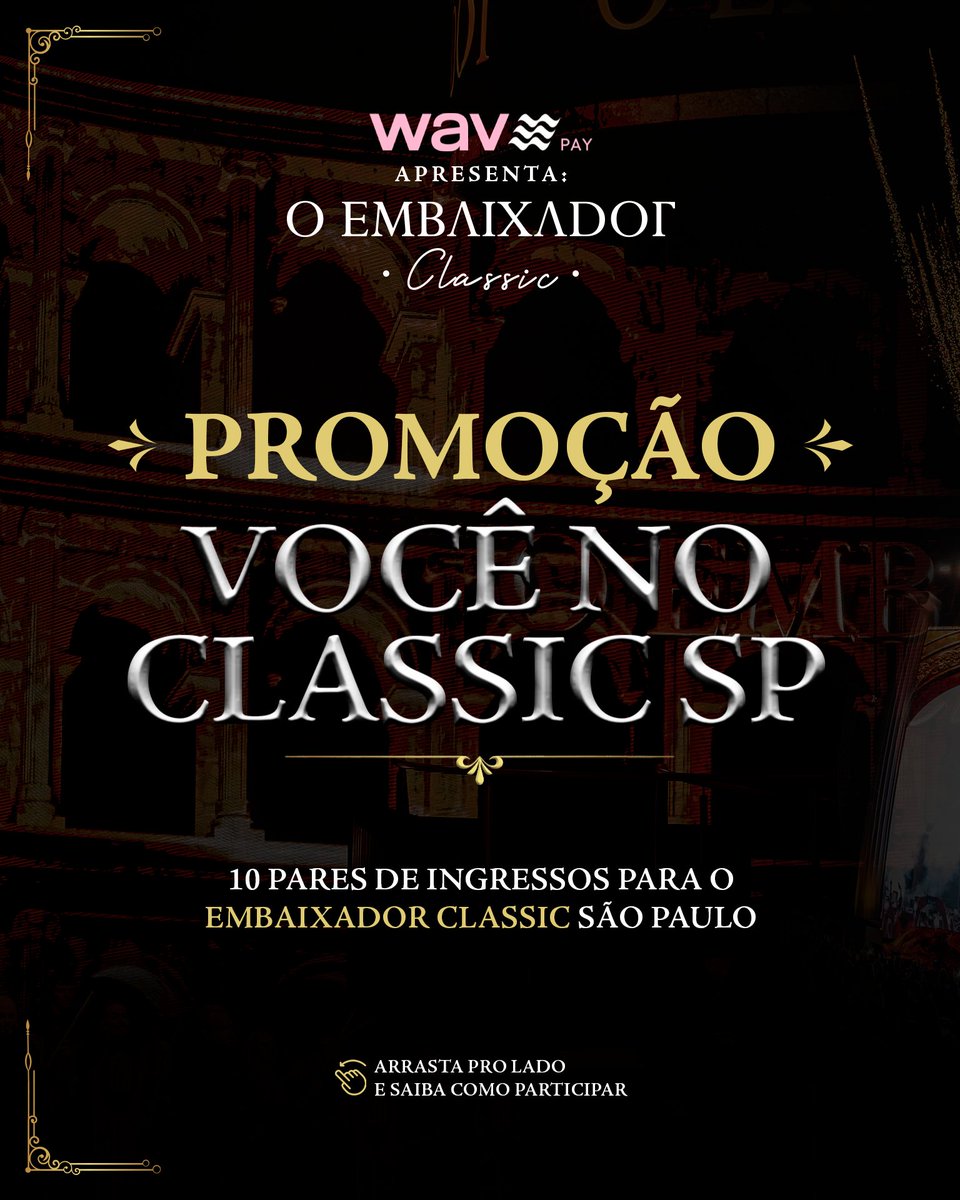 Emb_Classic's tweet photo. Quer viver a experiência do Último Embaixador Classic em São Paulo? Então, chegou a sua chance.

Confira como participar abaixo.

Promoção válida apenas para maiores de 18 anos.

Formulário: https://t.co/9Y66IPPRzw
Playlist Spotify: https://t.co/VAWSJIihKY https://t.co/WOcitHQ860