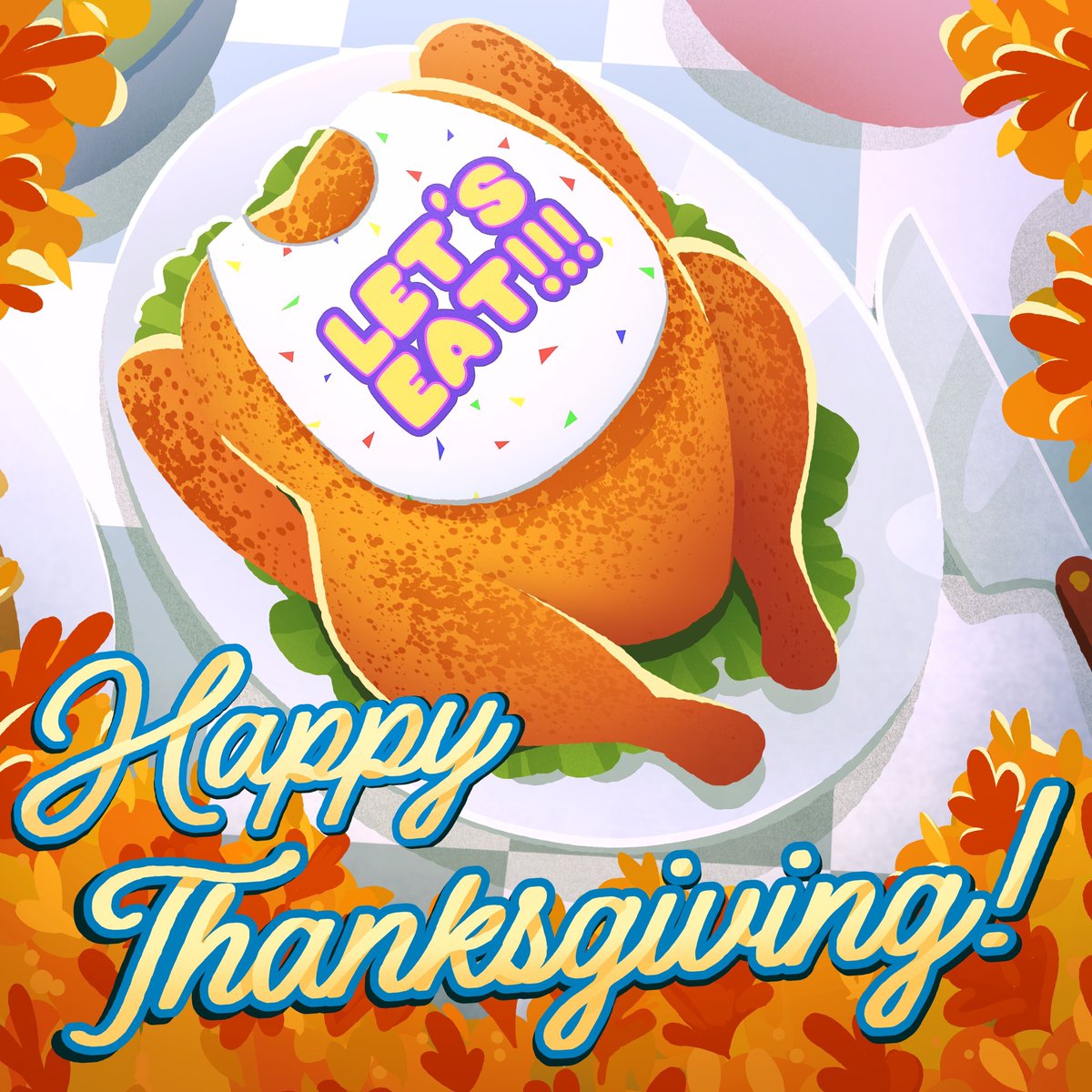 SteelWoolStudio's tweet image. ✨ 🦃 Chica approves this message: LET’S EAT!!! 🍽️ 
Wishing you a fun, cozy, and delicious Thanksgiving! ✨ 🦃