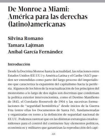 De La Doctrina Monroe a Miami: mira como operan las derechas de América Latina desde EE.UU., una alianza entre élites antiprogresistas que se consolida.
Texto de <a href="/silvinamceleste/">Silvina Celeste</a>
<a href="/lajtman_tamara/">Tamara Lajtman</a>
Y <a href="/Anibal_garcia89/">Anibal García Fernández</a>
Consulta el libro completo 👇🏽👇🏽
huelladelsur.ar/libros-de-cont…